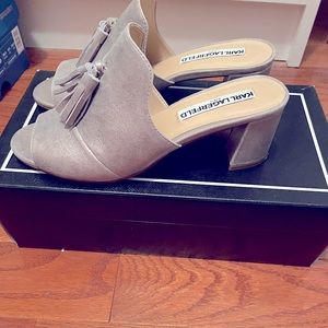 Women’s Karl Lagerfeld metallic suede slides